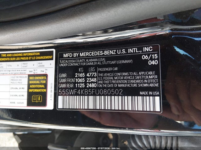 Продаж на аукціоні авто 2015 Mercedes-benz C 300 Sport 4matic, vin: 55SWF4KB5FU080502, номер лоту: 45567356