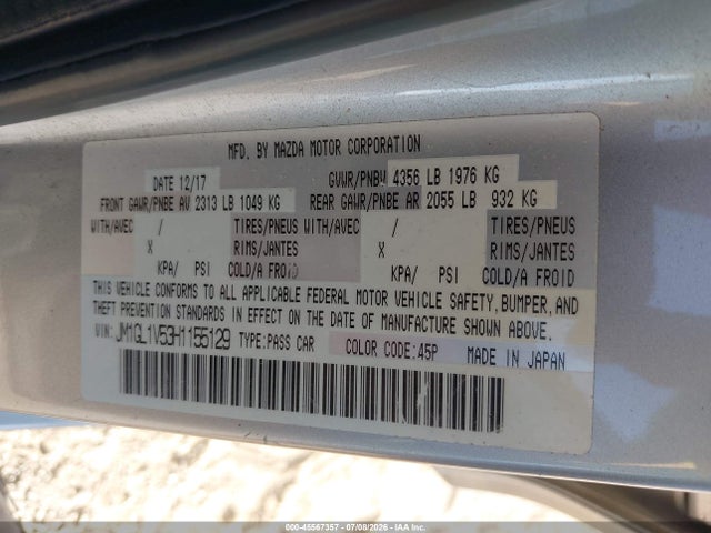 2017 Mazda Mazda6 Touring მანქანა იყიდება აუქციონზე, vin: JM1GL1V53H1155129, აუქციონის ნომერი: 45567357