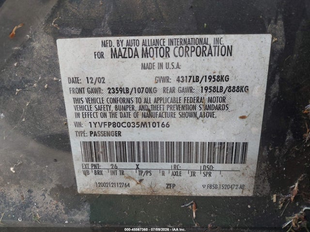 Продаж на аукціоні авто 2003 Mazda Mazda6 I, vin: 1YVFP80C035M10166, номер лоту: 45567360