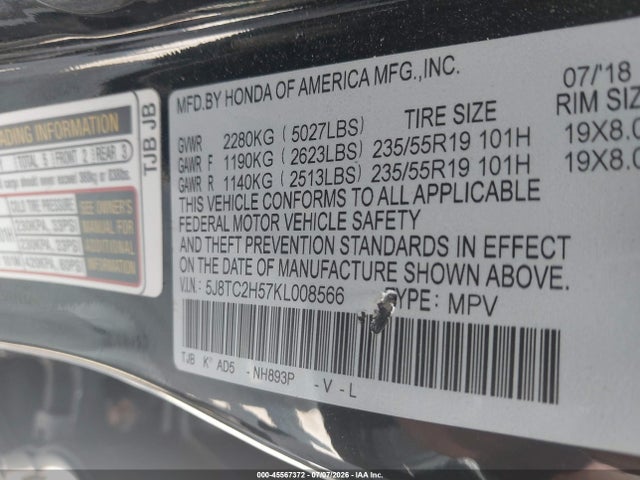 Продаж на аукціоні авто 2019 Acura Rdx Technology Package, vin: 5J8TC2H57KL008566, номер лоту: 45567372