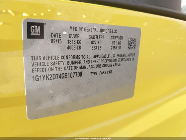 1G1YK2D74G5107798 Chevrolet Corvette Stingray Z51