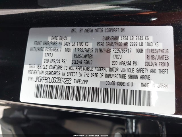 Aukcja sprzedaży 2025 Mazda Cx-5 2.5 S Preferred, vin: JM3KFBCL0S0567263, numer aukcji: 45567412