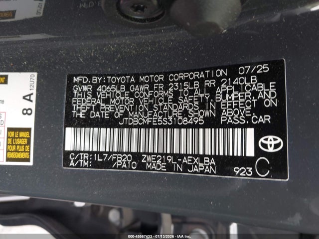 Toyota Corolla Hybrid Le 2025 JTDBCMFE5S3108495 Image 9