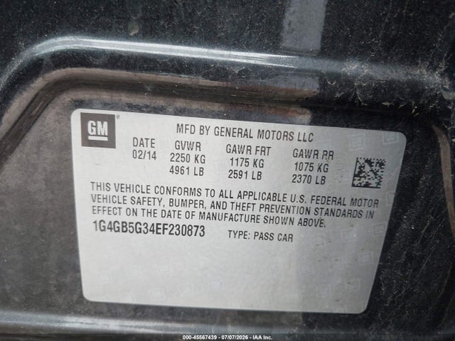 Aukcja sprzedaży 2014 Buick Lacrosse Leather Group, vin: 1G4GB5G34EF230873, numer aukcji: 45567439