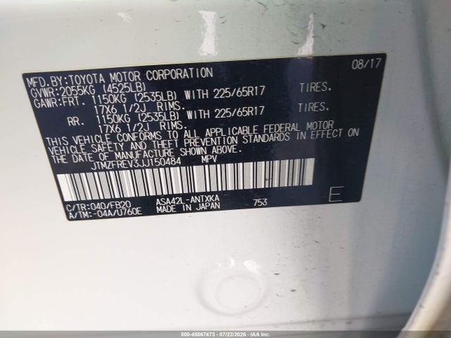 JTMZFREV3JJ150484 Toyota RAV4 LE