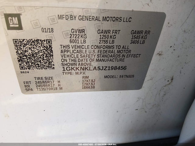 2018 Gmc Acadia Sle-1 მანქანა იყიდება აუქციონზე, vin: 1GKKNKLA5JZ198456, აუქციონის ნომერი: 45567480