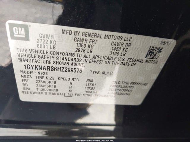 1GYKNARS6HZ299578 Cadillac Xt5 Standard