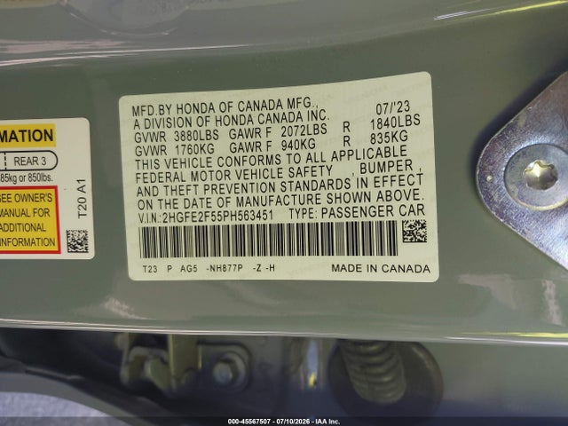 Honda Civic Sport 2023 2HGFE2F55PH563451 Image 9