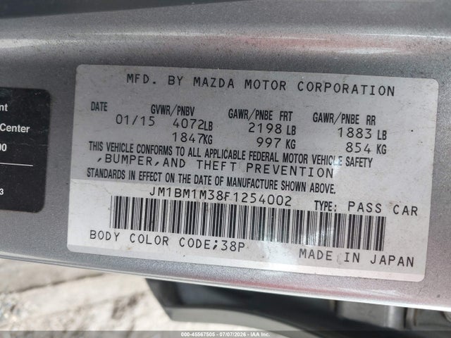 Auction sale of the 2015 Mazda Mazda3 S Grand Touring, vin: JM1BM1M38F1254002, lot number: 45567505