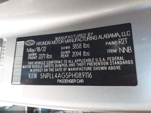 Aukcja sprzedaży 2023 Hyundai Elantra Se, vin: 5NPLL4AG5PH089116, numer aukcji: 45567515
