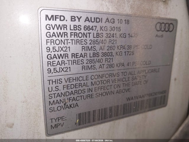 Aukcja sprzedaży 2019 Audi Q7 55 Premium, vin: WA1VAAF76KD015430, numer aukcji: 45567520