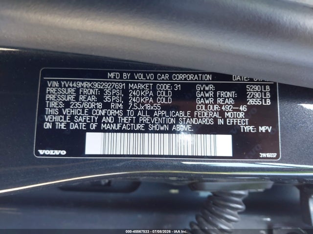 Продажа на аукционе авто 2016 Volvo Xc60 T6 Drive-e, vin: YV449MRK9G2927691, номер лота: 45567533