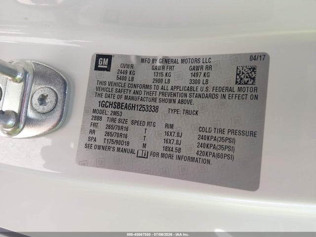 1GCHSBEA6H1253338 Chevrolet Colorado 2wd Wt