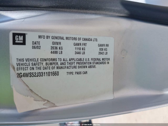 Продажа на аукционе авто 2003 Buick Century Custom, vin: 2G4WS52J331101660, номер лота: 45567553