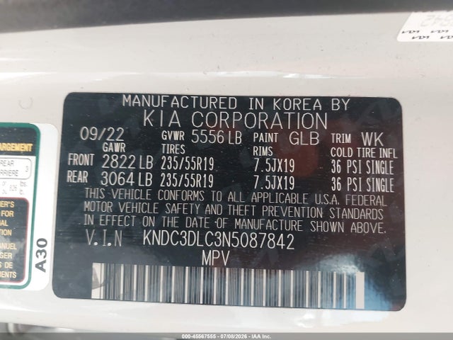 KIA Ev6 Wind 2022 KNDC3DLC3N5087842 Image 9