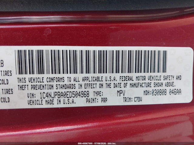 Aukcja sprzedaży 2014 Jeep Patriot Sport, vin: 1C4NJPBA0ED504968, numer aukcji: 45567585