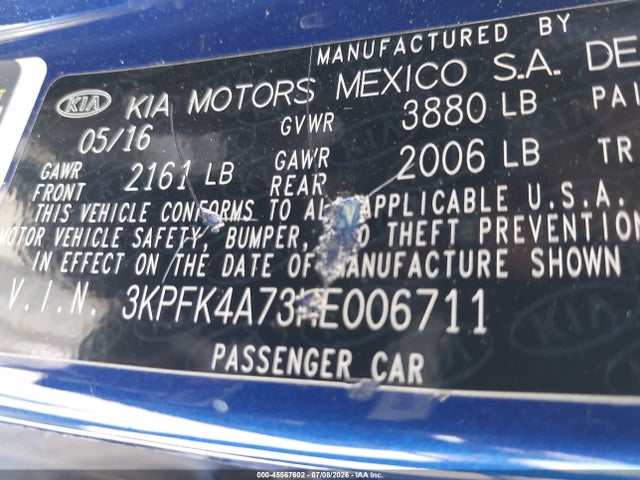3KPFK4A73HE006711 KIA FORTE LX