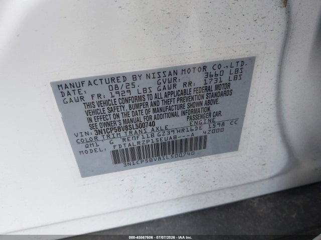Продажа на аукционе авто 2025 Nissan Kicks Play S, vin: 3N1CP5BV8SL500740, номер лота: 45567606