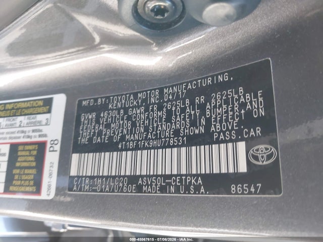 Toyota CAMRY XSE 2017 4T1BF1FK9HU778531 Image 9