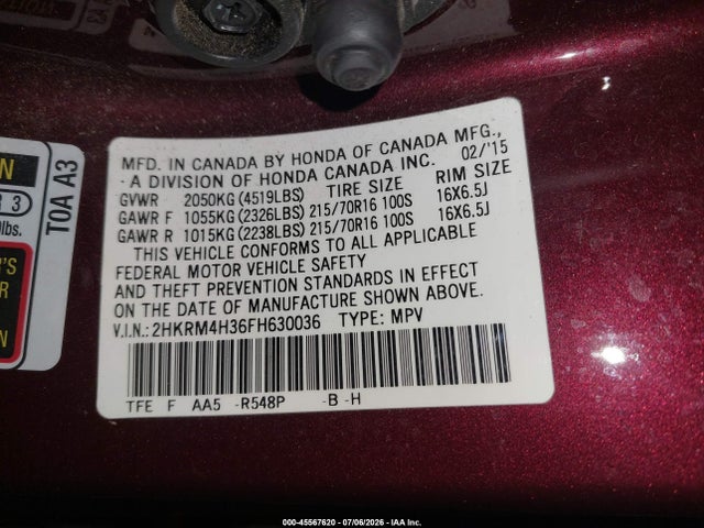 2HKRM4H36FH630036 Honda CR-V LX