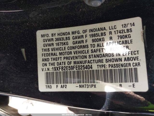 Honda Civic Lx 2015 19XFB2E59FE025404 Image 9