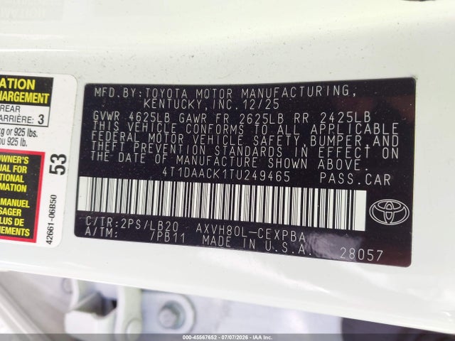 Toyota CAMRY XSE 2026 4T1DAACK1TU249465 Image 9