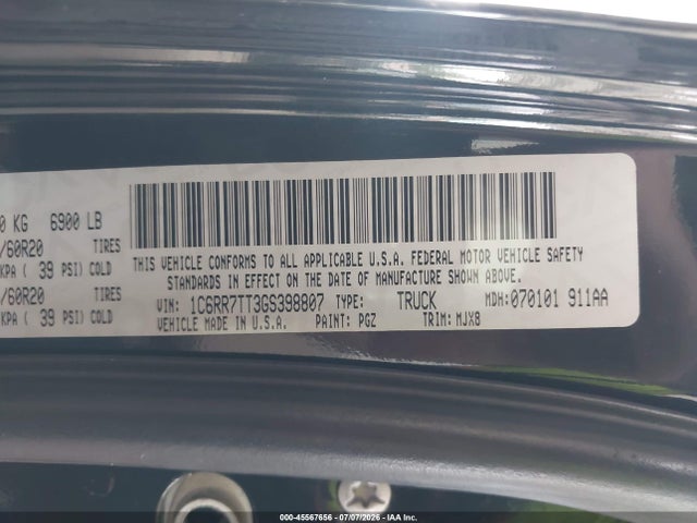 Aukcja sprzedaży 2016 Ram 1500 Big Horn, vin: 1C6RR7TT3GS398807, numer aukcji: 45567656