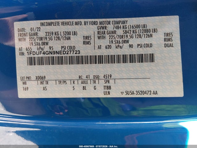 Продажа на аукционе авто 2022 Ford F-450 Chassis Xl/xlt, vin: 1FDUF4GN9NED27723, номер лота: 45567669
