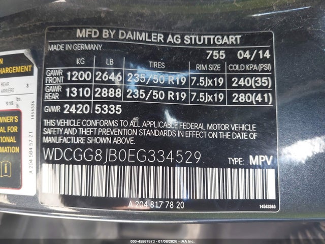 WDCGG8JB0EG334529 Mercedes-Benz Glk 350 4matic