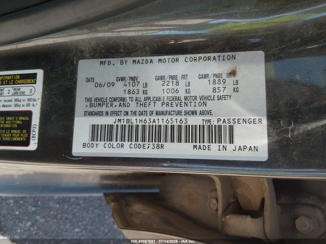 45567691 :رقم المزاد ، JM1BL1H63A1165163 vin ، 2010 Mazda Mazda3 S Sport مزاد بيع