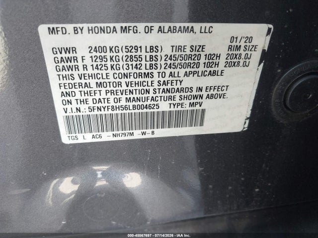 5FNYF8H56LB004625 Honda Passport Awd Ex-l