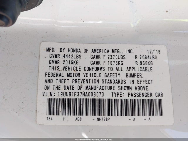 Aukcja sprzedaży 2017 Acura Tlx, vin: 19UUB1F37HA008073, numer aukcji: 45567699