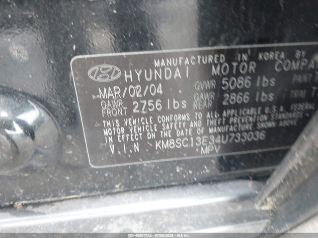 Aukcja sprzedaży 2004 Hyundai Santa Fe Gls/lx, vin: KM8SC13E34U733036, numer aukcji: 45567705