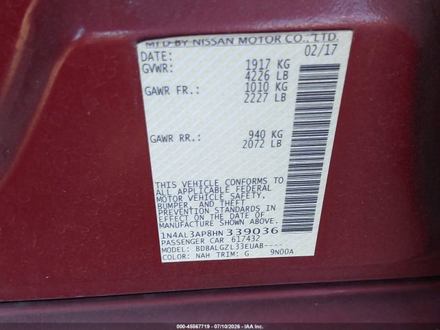 Nissan Altima 2.5 S 2017 1N4AL3AP8HN339036 Image 9