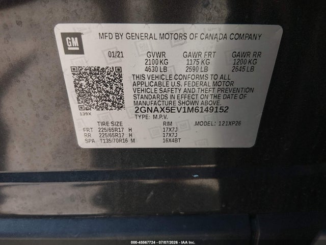 Chevrolet Equinox Awd 1fl 2021 2GNAX5EV1M6149152 Image 9