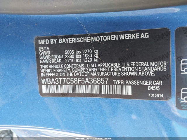 2015 Bmw 435i Xdrive მანქანა იყიდება აუქციონზე, vin: WBA3T7C58F5A36857, აუქციონის ნომერი: 45567732