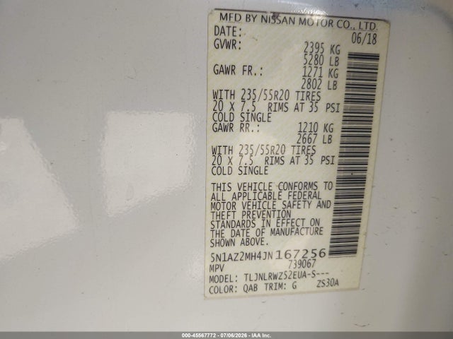 Nissan MURANO SL 2018 5N1AZ2MH4JN167256 Image 9