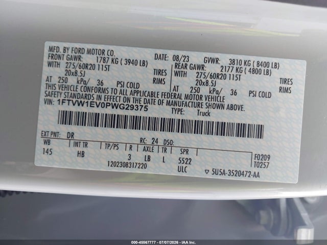 Ford F-150 Lightning Lariat 2023 1FTVW1EV0PWG29375 Image 9