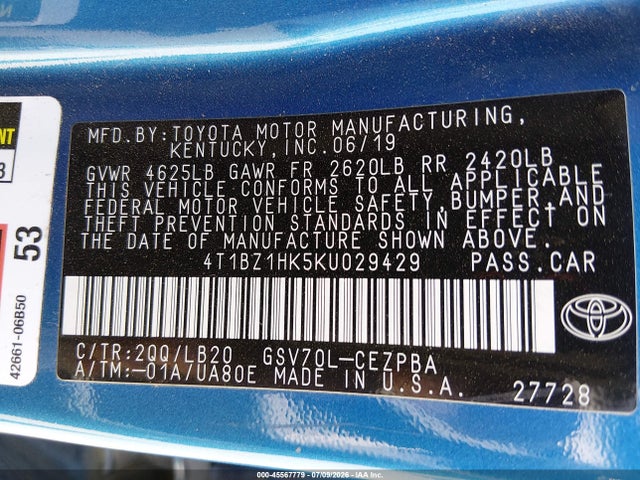 4T1BZ1HK5KU029429 Toyota Camry Xse V6