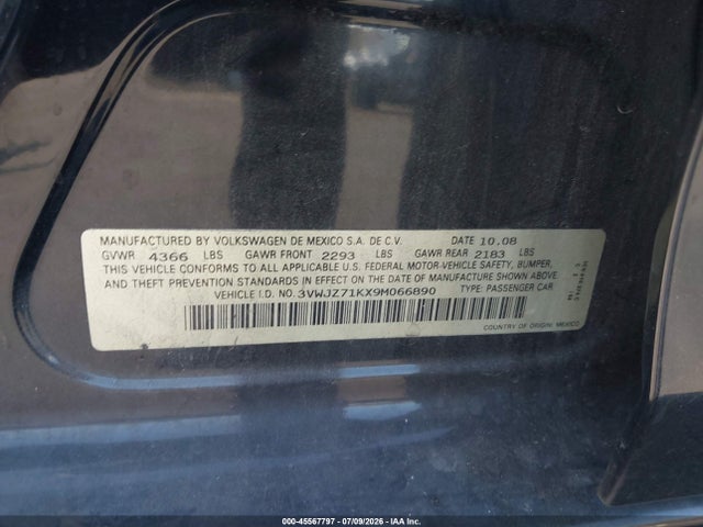 Aukcja sprzedaży 2009 Volkswagen Jetta S, vin: 3VWJZ71KX9M066890, numer aukcji: 45567797
