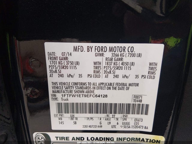 Auction sale of the 2014 Ford F-150 Fx4, vin: 1FTFW1ET9EFC64128, lot number: 45567801