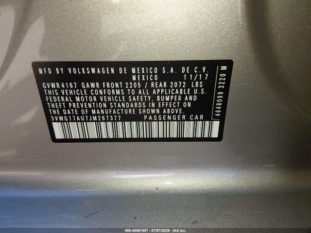 3VWG17AU7JM267377 Volkswagen Golf Tsi S/tsi Se