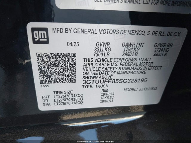 2025 Gmc Sierra 1500 4wd  Short Box At4x მანქანა იყიდება აუქციონზე, vin: 3GTUUFE85SG328195, აუქციონის ნომერი: 45567811