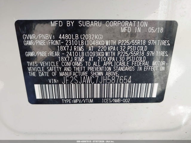 JF2SJAWC7JH587654 Subaru Forester 2.5i Touring