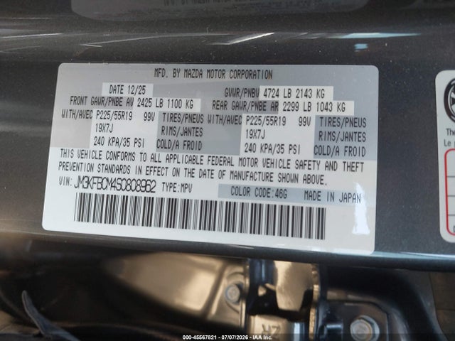 Aukcja sprzedaży 2025 Mazda Cx-5 2.5 S Preferred, vin: JM3KFBCM4S0808962, numer aukcji: 45567821