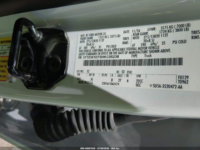 45567838 :رقم المزاد ، 1FTEW1EF5HKC05238 vin ، 2017 Ford F-150 Xl مزاد بيع