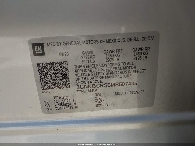 Aukcja sprzedaży 2021 Chevrolet Blazer Fwd 2lt, vin: 3GNKBCRS6MS507435, numer aukcji: 45567866