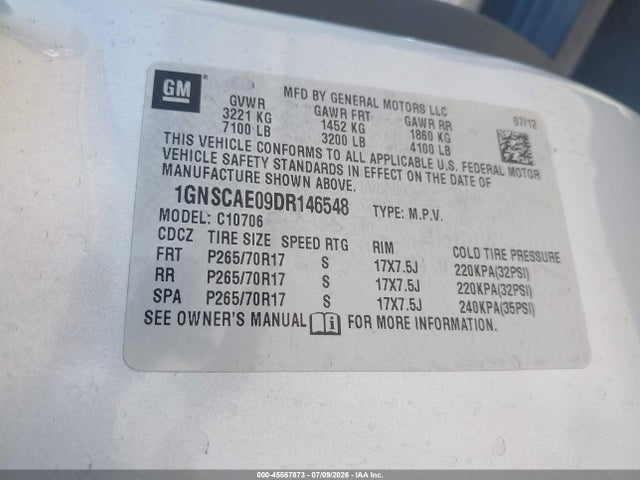 Aukcja sprzedaży 2013 Chevrolet Tahoe Ls, vin: 1GNSCAE09DR146548, numer aukcji: 45567873