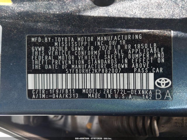 5YFBURHE2KP882007 Toyota COROLLA LE