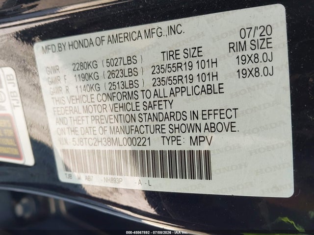 45567892 :رقم المزاد ، 5J8TC2H38ML000221 vin ، 2021 Acura Rdx Standard مزاد بيع
